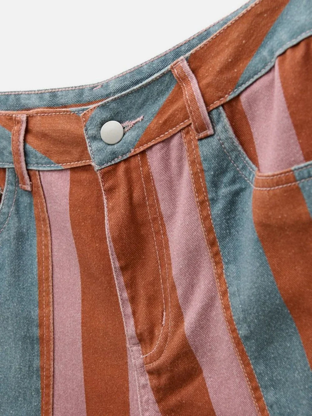Multicolor Casual Women's Bold Striped Regular Fit Baggy Wide Leg Denim Trousers